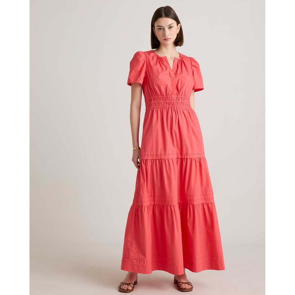 Quince Women's Size Large Coral 100% Organic Cotton Poplin Tiered Maxi Dress - Picture 12 of 12